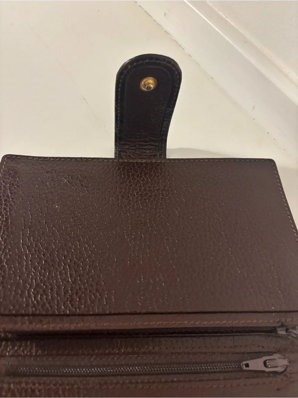 Croc Embossed Clutch/Wallet Snap Closure Dark Brown Orange Stitching 4.25 x 6”